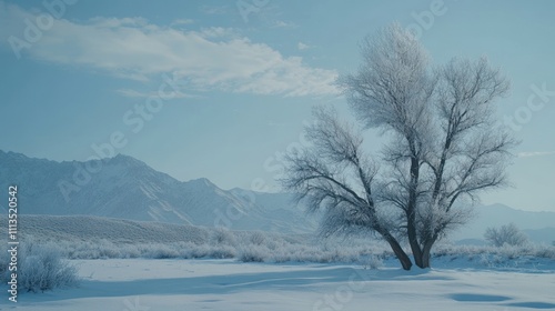 Frosty Winter Tree Landscape Mountain Background