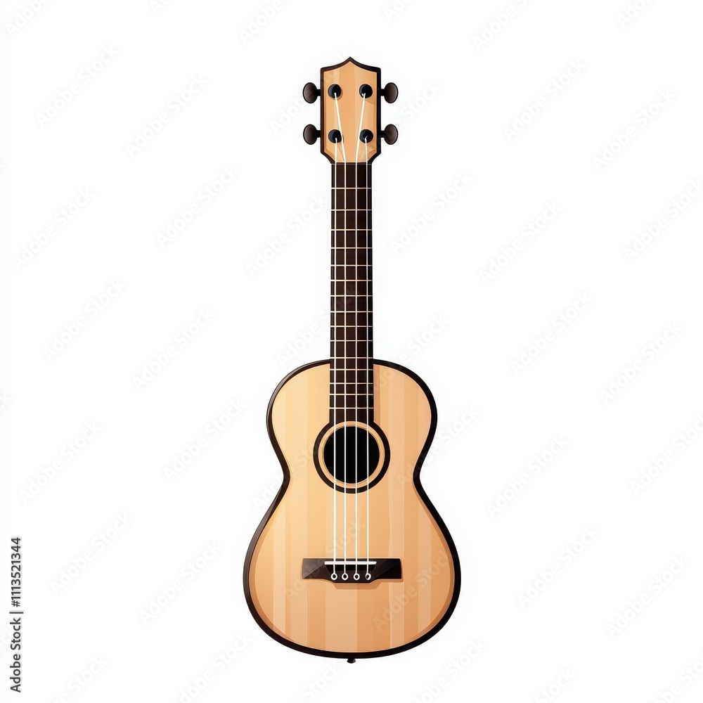 Obraz premium Aesthetic Illustration of an Acoustic Ukulele Featuring a Smooth Wooden Body, Six Strings, and Elegant Finish, Perfect for Music Lovers and Art Enthusiasts