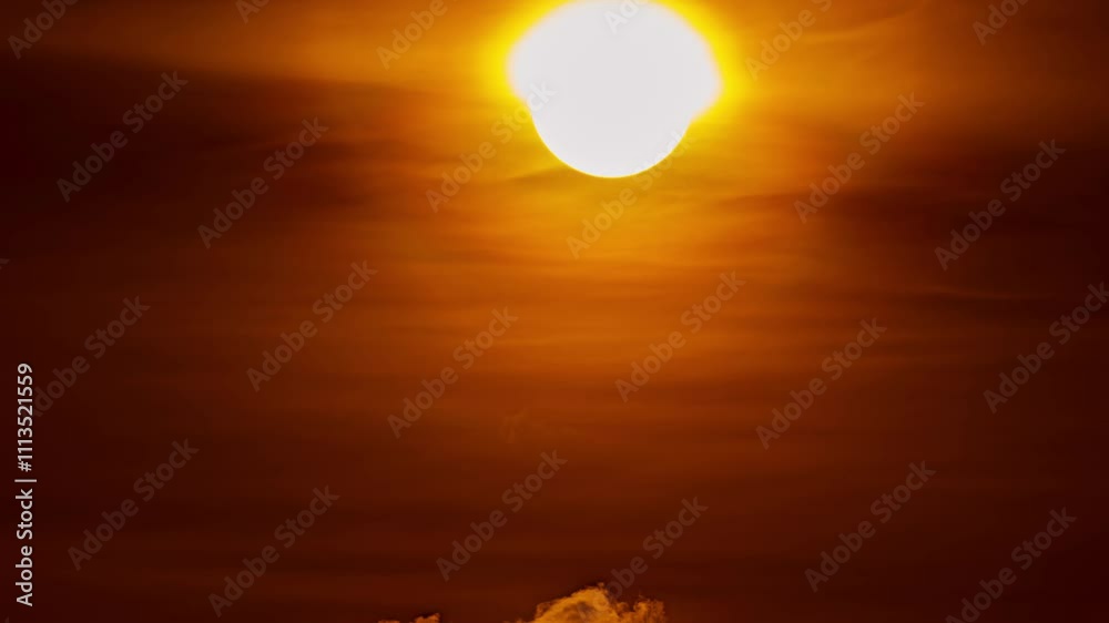 Amazing big sun timelapse,Beautiful light sunset nature Time Lapse golden sky and clouds in sunset time,Beautiful nature landscape background,Clouds flowing fast in sky Timelapse background