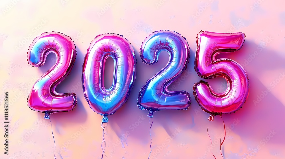 Colorful balloons display the year 2025 in vibrant hues for a festive celebration event Colorful balloons display the year 2025 in vibrant hues for a festive celebration event