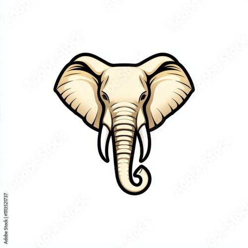 Elegant and Majestic Elephant Head Illustration Featuring Detailed Trunk and Ears, Perfect for Wildlife and Nature-Themed Designs and Projects photo