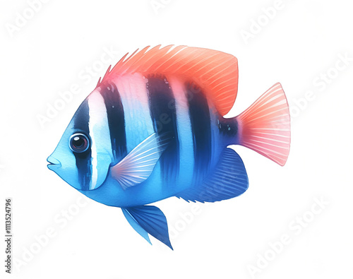 Watercolor Damsel fishs pecies on white background