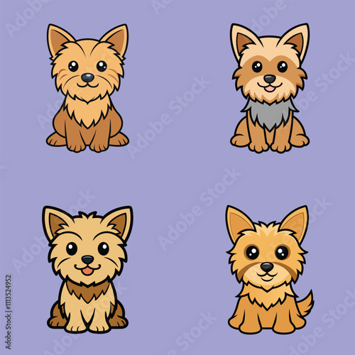 Cute Silky Terrier Dog Sitting isolated Vector illustration Bundle