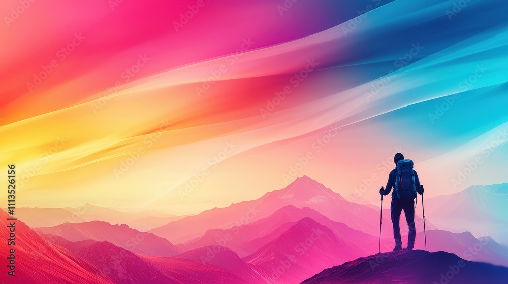 Fototapeta premium A man is standing on a mountain with a backpack