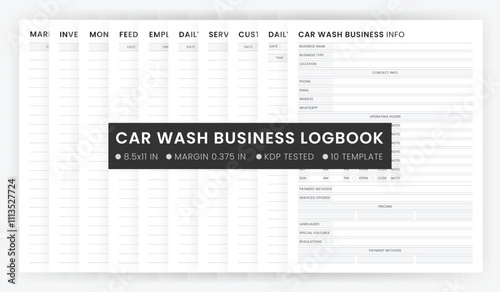 Car Wash Service Small Business Logbook Template | Car Cleaning Service KDP Interior Template