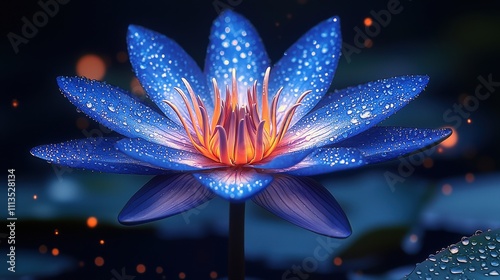 Dew-kissed blue lotus flower at dawn capturing tranquility and natural beauty