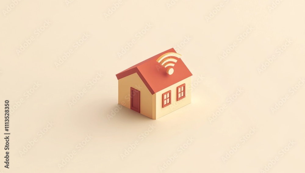 digital illustration of home and wireless network icon, on beige background digital illustration of home and wireless network icon, on beige background