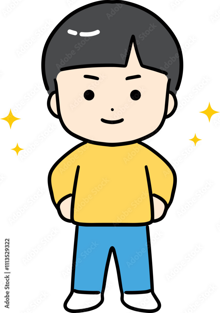 腰に手を当てた自信たっぷりの男の子のイラスト