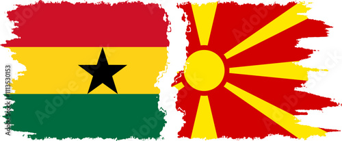 Northern Macedonia and Ghana grunge flags connection, vector