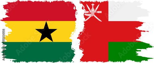 Oman and Ghana grunge flags connection, vector