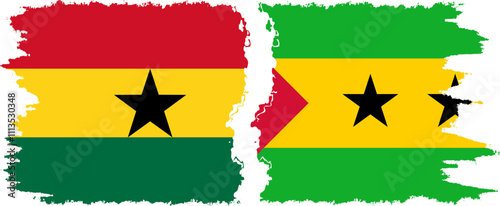 Sao Tome and Principe and Ghana grunge flags connection, vector