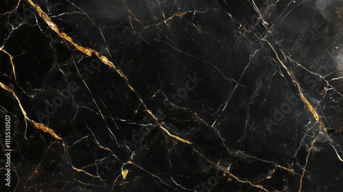 Polished black marble floor with subtle gold veining, captured from a wide angle for a sophisticated, luxurious look.