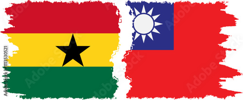 Taiwan and Ghana grunge flags connection, vector