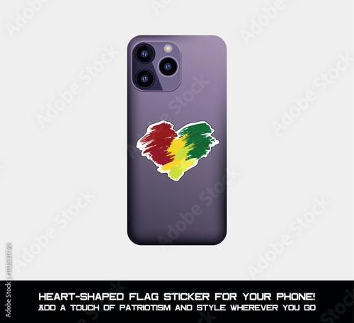 Heart-shaped Guinea flag sticker – the perfect accent for your phone! Showcase your pride and style with this vibrant patriotic design.