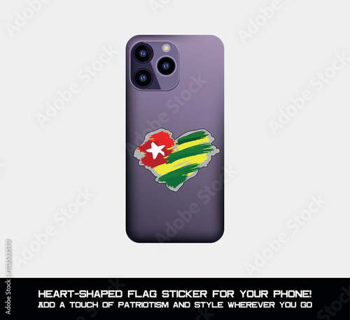 Heart-shaped Togo flag sticker – the perfect accent for your phone! Showcase your pride and style with this vibrant patriotic design.