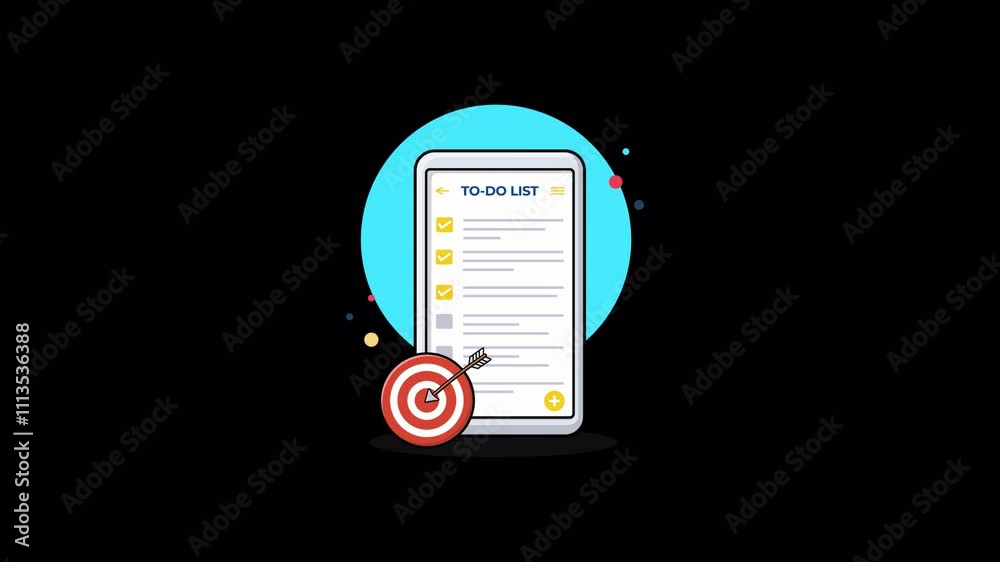 Todo List in Smartphone with Target Symbol. Work Process Concept Animation Video - Transparent
