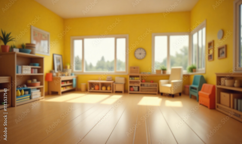 An empty wooden floor against a fuzzy background of a yellow kindergarten or child's room. An empty wooden table. Wood desck. Blurred background. Yellow children's room with large window. Bg colorful An empty wooden floor against a fuzzy background of a yellow kindergarten or child's room. An empty wooden table. Wood desck. Blurred background. Yellow children's room with large window. Bg colorful