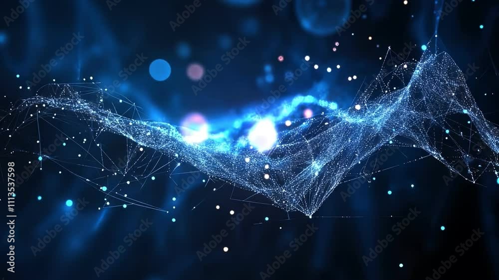 Vibrant abstract background featuring glowing blue particles and a wave-like pattern, perfect for technology and science themes. Vibrant abstract background featuring glowing blue particles and a wave-like pattern, perfect for technology and science themes.