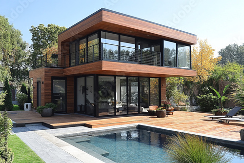 Modern Wooden House With Pool And Deck