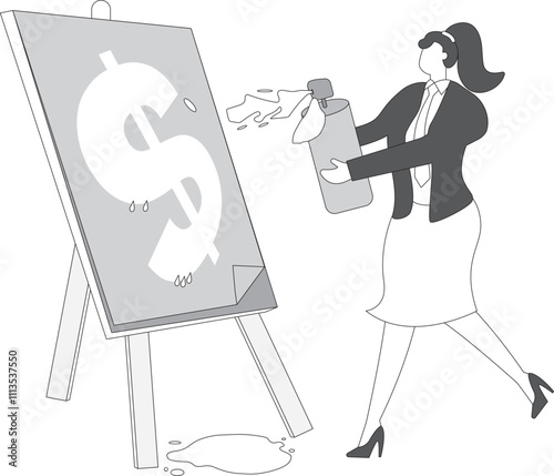 New business plans, ambitions and pursuits, strategic planning, customized goals, businesswomen with a paintbrush drawing dollar signs on a drawing board