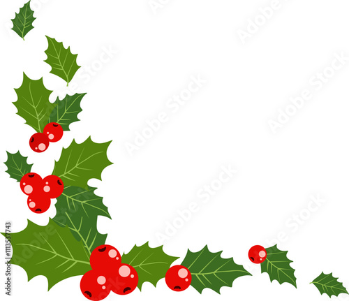 Holly Leaves and Berries Corner