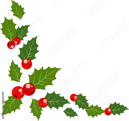 Holly Leaves and Berries Corner