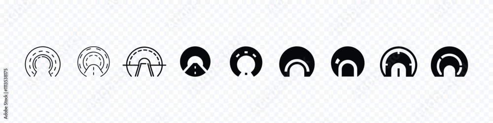 Naklejka premium Tunnel signs multi series styles icons Set. Tunnel Road Icon, Road tunnel glyph icon, circle-tunnel-road icon set