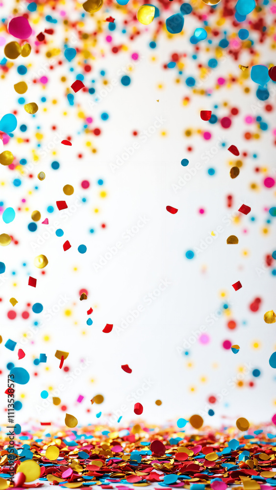 Vibrant 3D Multicolor Confetti on White Background: Festive Celebration Design for Events and Marketing Vibrant 3D Multicolor Confetti on White Background: Festive Celebration Design for Events and Marketing