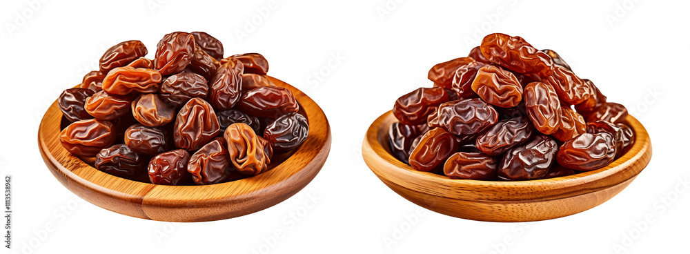 Obraz premium Dried Dates in Wooden Bowls
