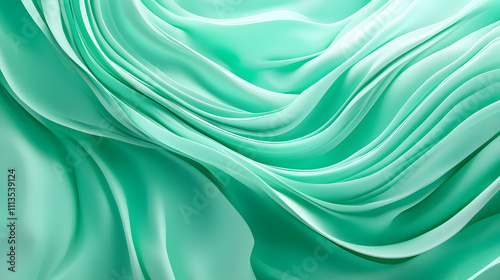 Flowing textiles in soft mint color abstract art studio setting high-resolution close-up design concept