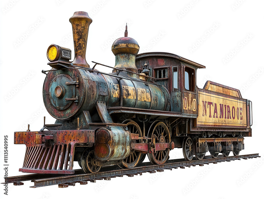 Naklejka premium A vintage train sign with elegant typography, displayed against isolated on white background