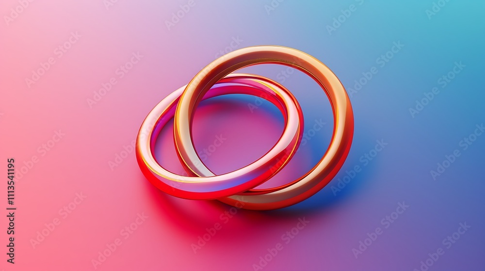 Two intertwined rings symbolizing friendship on a vibrant solid background Two intertwined rings symbolizing friendship on a vibrant solid background