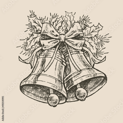 Christmas bells, illustration in medieval engraving style