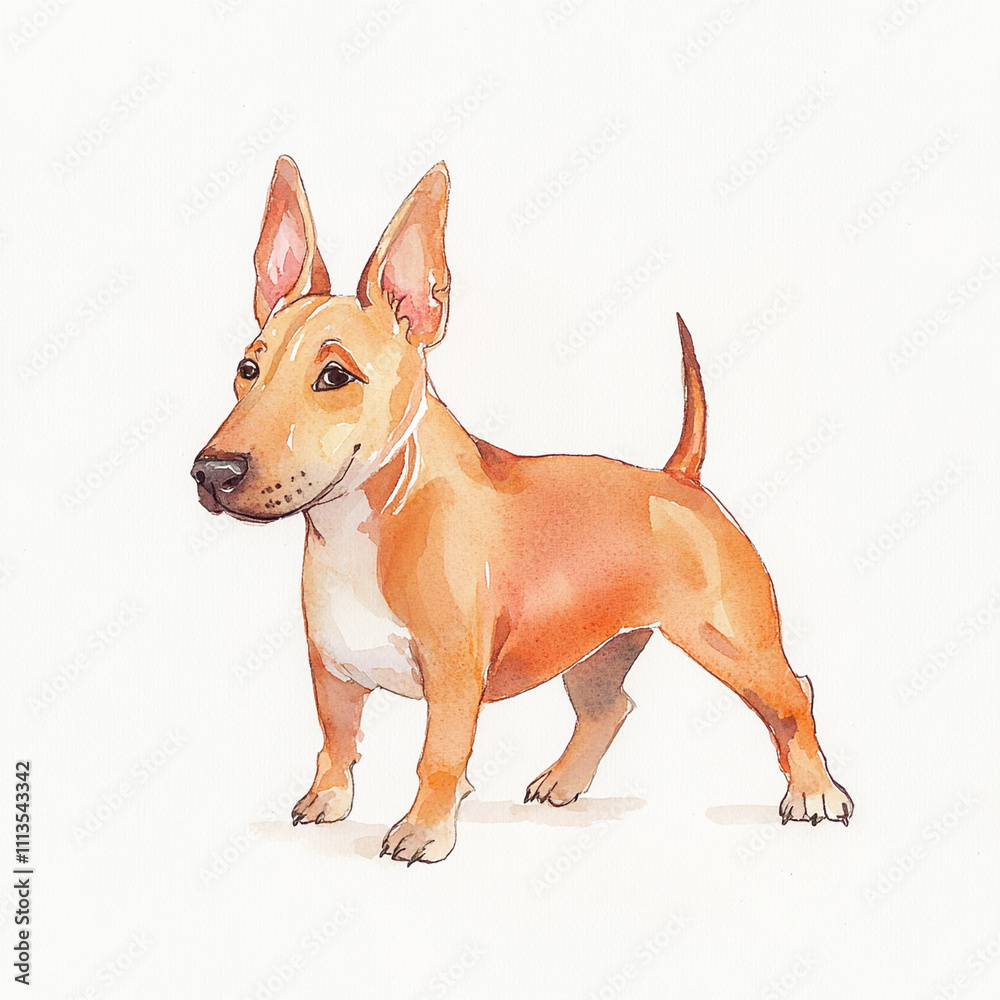 Miniature Bull Terrier Dog Watercolor Cute And Playful Illustration Miniature Bull Terrier Dog Watercolor Cute And Playful Illustration