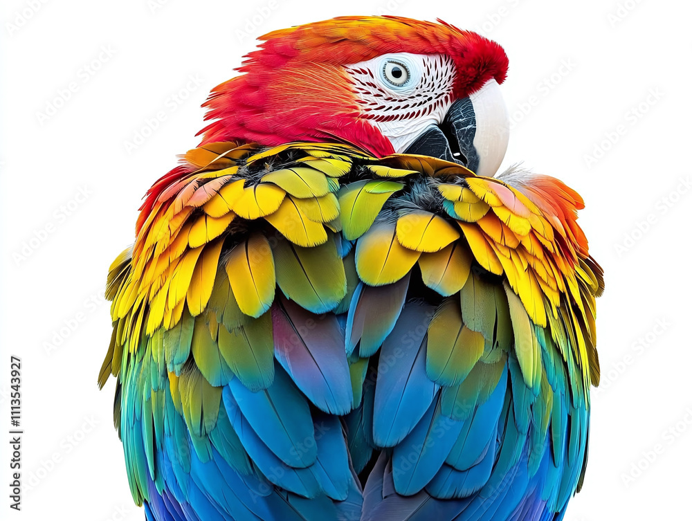 Obraz premium Colorful parrot with vibrant feathers isolated on white background