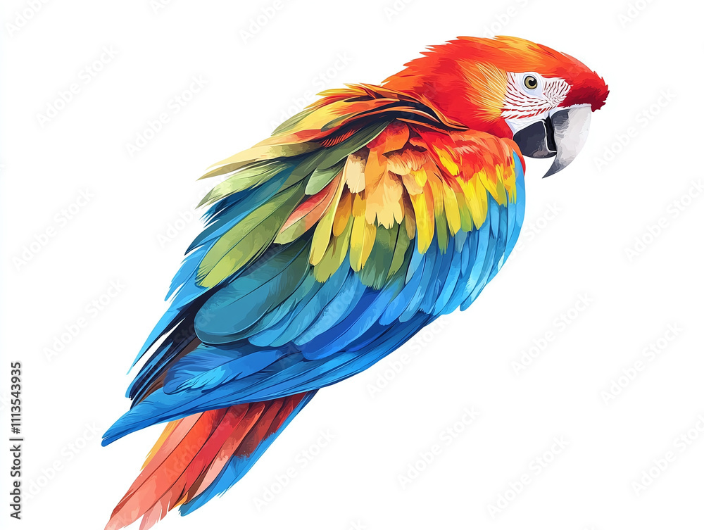 Fototapeta premium Colorful parrot with vibrant feathers isolated on white background