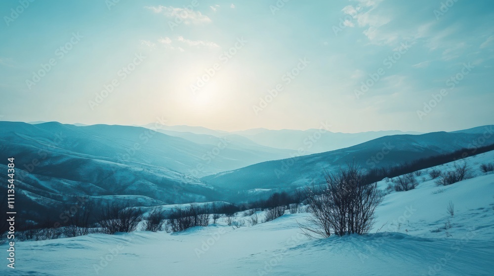 Serene Winter Mountain Landscape Under a Calm Sky Serene Winter Mountain Landscape Under a Calm Sky