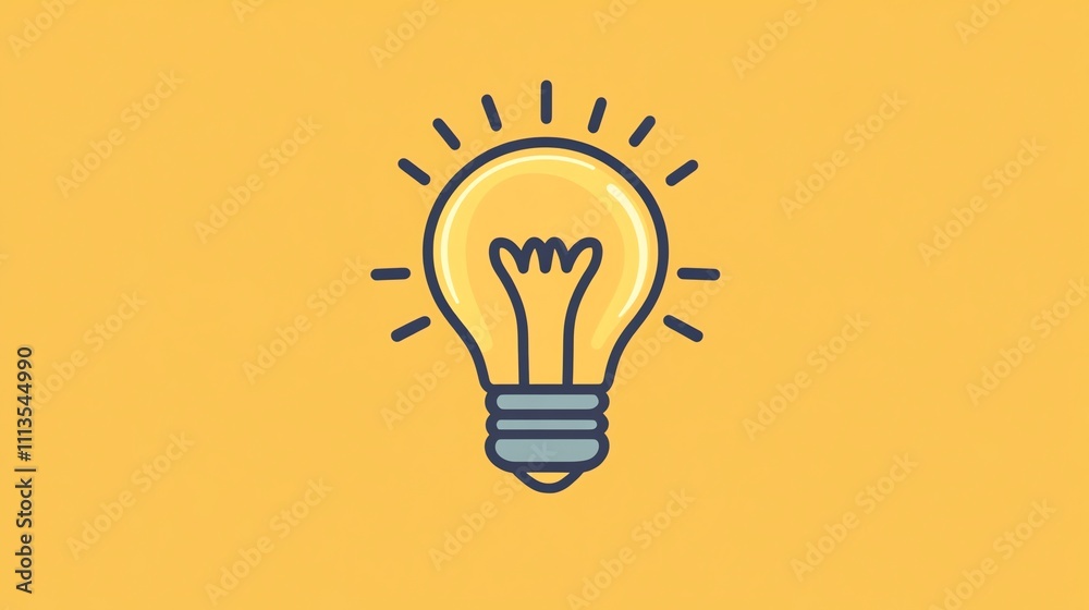 A simple cartoon lightbulb on a yellow background. A simple cartoon lightbulb on a yellow background.