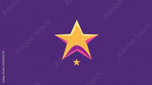 A layered yellow star with pink and purple accents sits on a purple background. A smaller yellow star sits beneath the larger one.