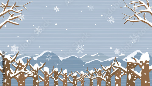 雪の降る冬の森の風景（フルHD 16:9サイズ）