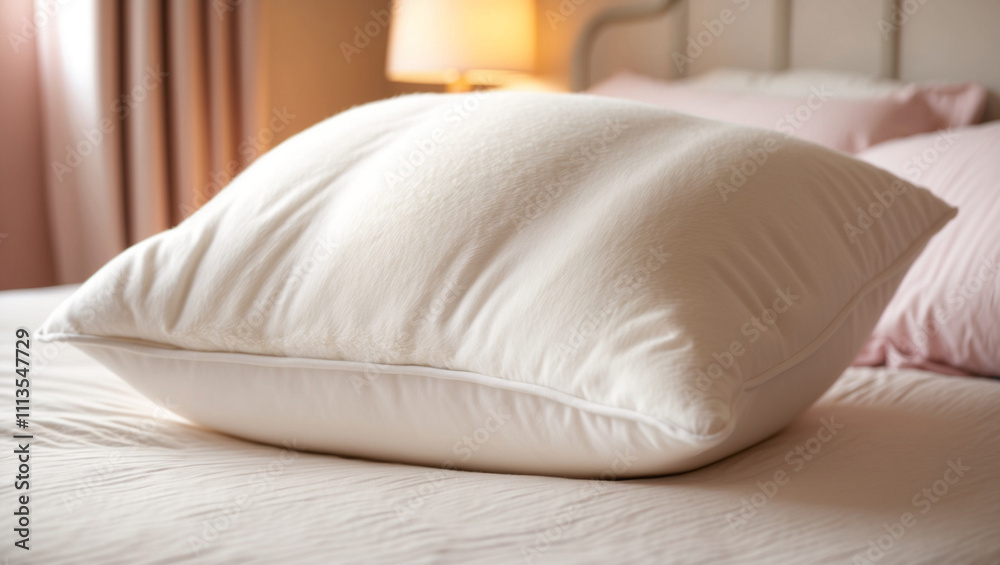 A serene bedroom scene featuring a fluffy white pillow on a bed. The pillow has soft creases, giving it a relaxed, inviting look. A serene bedroom scene featuring a fluffy white pillow on a bed. The pillow has soft creases, giving it a relaxed, inviting look.