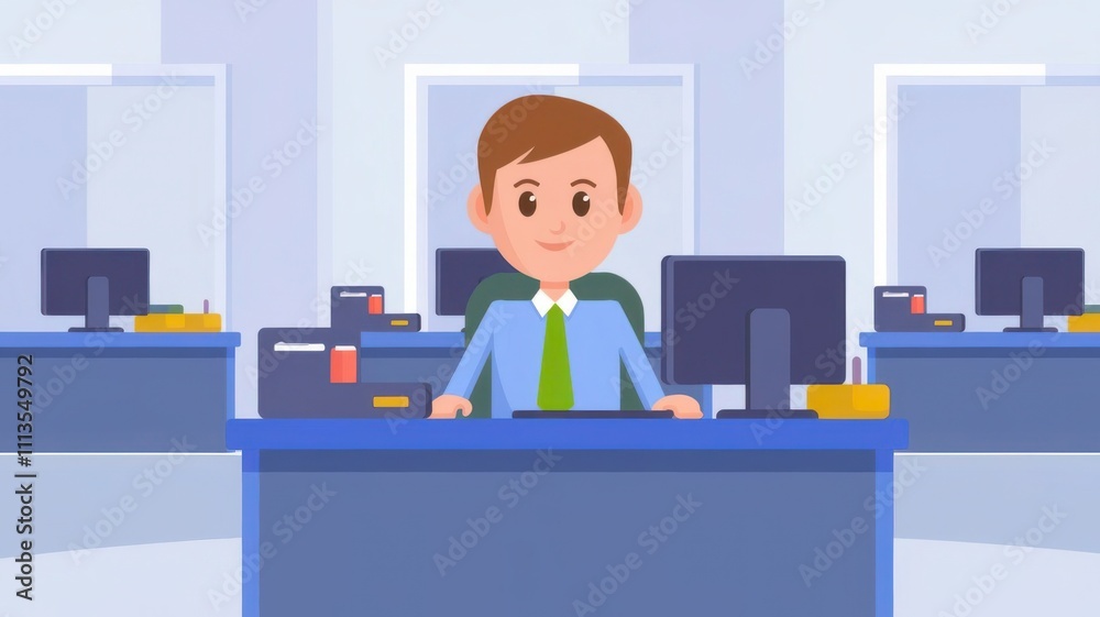 Flat Illustration of Cartoon Character Office Workplace Meeting Room with laptop Desk Chair Meeting
Flat Illustration of Cartoon Character Office Workplace Meeting Room with laptop Desk Chair Meeting