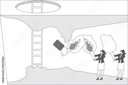 Passing on of cultural fire commerce, acquiring a legacy or skill of experience, passing on or succession plan, successor, torch relay, businesswoman taking an unlit torch to a giant's torch to be lit