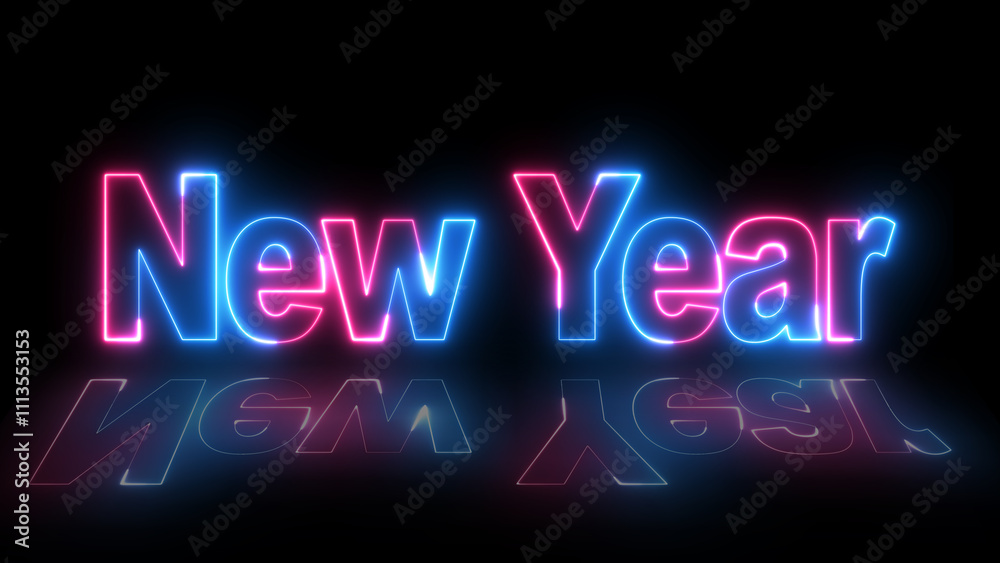 Obraz premium Glowing neon text New Year with creating a festive and luxurious New Year effect. Illuminated shiny text new year 2025 neon