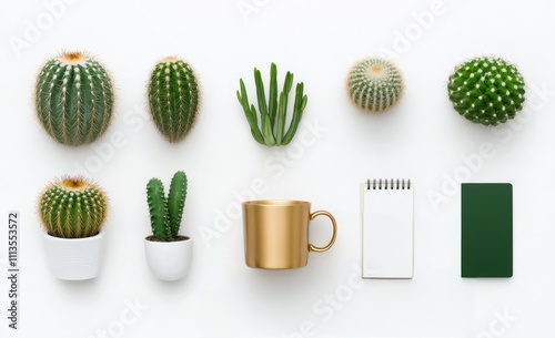Cozy workspace with coffee cup and succulents during a calm afternoon