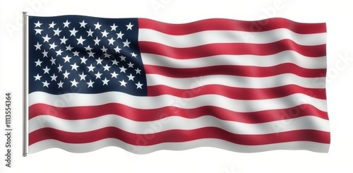 Waving American flag fluttering in the wind against a clear blue sky during d...