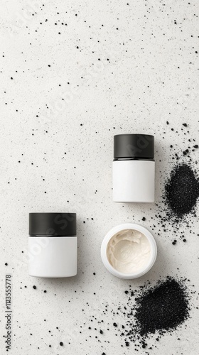 Luxurious skincare products arranged on a light surface with natural ingredie...