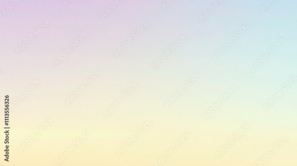 Naklejka premium A dreamy gradient background shifting from pale yellow to soft lilac and finishing in a powder blue. The subtle transitions create a gentle, pastel-like effect reminiscent of dawn light spreading .