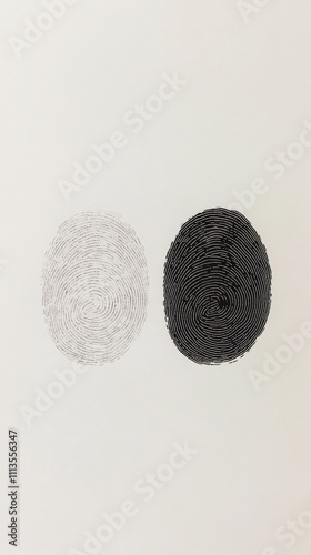 Unique fingerprint designs showcasing contrast between dark and light tones o...