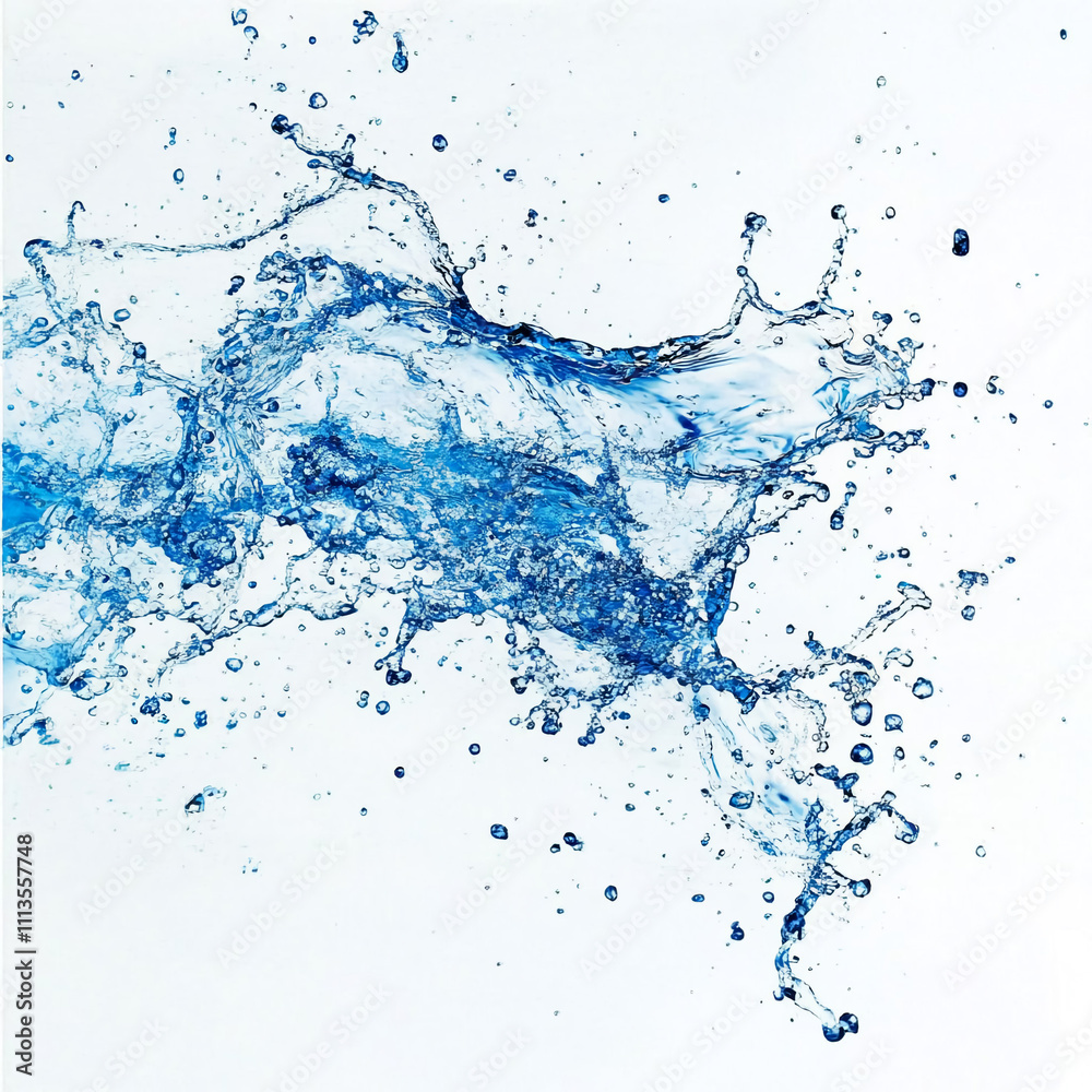 Abstract depiction of blue liquid with energetic mood splashing on a white background. Concept: Fluid Dynamics, Color Contrast, Art Abstract depiction of blue liquid with energetic mood splashing on a white background. Concept: Fluid Dynamics, Color Contrast, Art